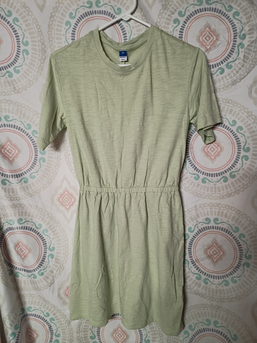 Old Navy Light Green Short-Sleeve Elastic-Waist Mini Dress